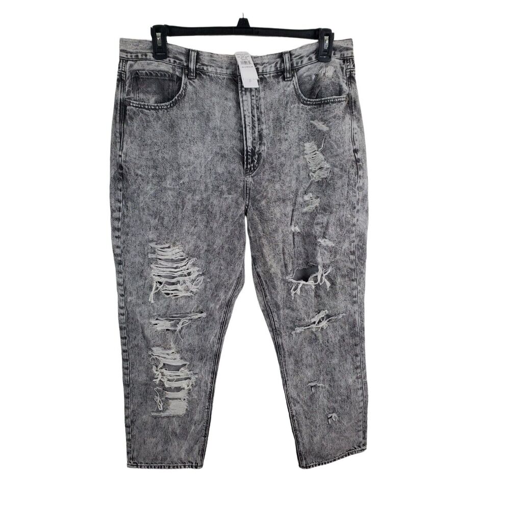 American Eagle Jeans Plus Size 18 Womens Mom Jean High Rise Distressed Grey Acid